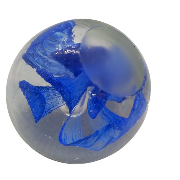 Handcrafted Glass Paperweight Vibrant Cobalt Blue Floral Design Art Glass Vtg - Picture 4 of 6